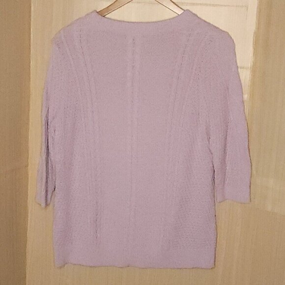 Lands' End Plus Lavender Purple Cable Knit 3/4 Sleeve Summer Sweater 1X - Picture 2 of 6